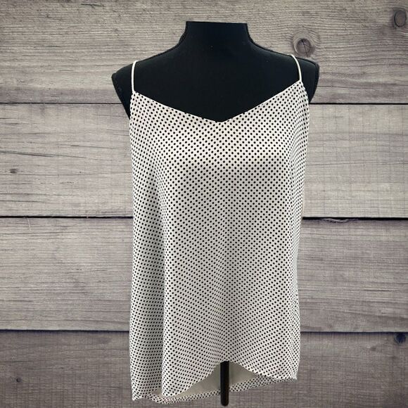 Cream colored fully lined black polka dot cami style blouse with keyhole closure - Picture 1 of 6